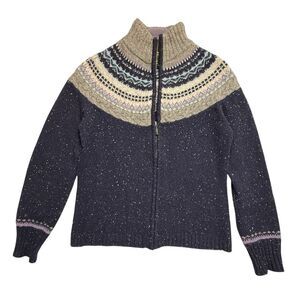 Eddie Bauer Fair Isle Sweater Cardigan Wool Cashmere Cozy Cabin Core Small